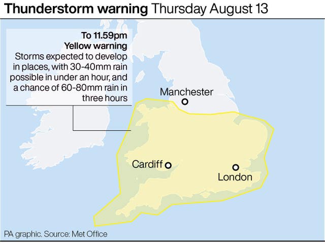 Thunderstorm warning Thursday August 13