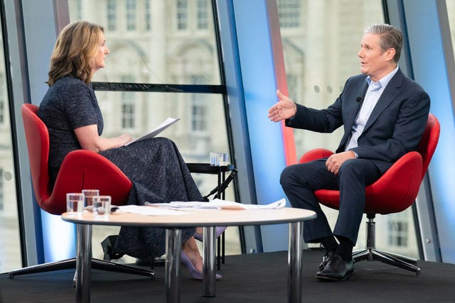 Labour Party leader Sir Keir Starmer is interviewed by Victoria Derbyshire on the BBC's Sunday With Laura Kuenssberg programme 