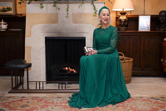 Dame Helen Mirren in an emerald green dress