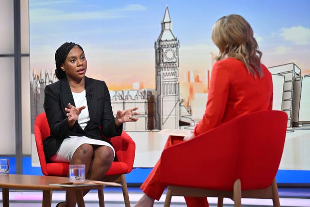 Kemi Badenoch speaking while sitting opposite Laura Kuenssberg