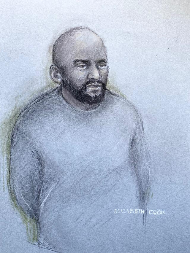 Court artist sketch by Elizabeth Cook of Aine Leslie Davis, 38, appearing in the dock at Westminster Magistrates’ Court