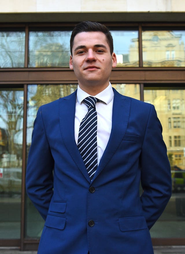 Sam Newey outside at Westminster Magistrates’ Court, London, at an earlier hearing