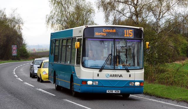 General view of an Arriva bus in Warwickshire