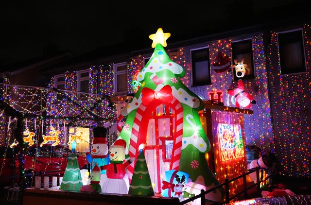 Houses on Cappagh Green in Finglas, Dublin decorated with Christmas lights