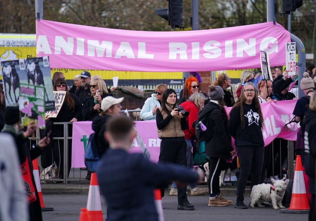 Animal Rising activists protested outside the track