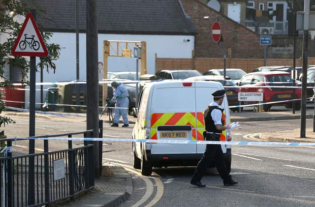 Police after two shootings at two locations near each other in Wealdstone, north-west London (Jonathan Brady/PA)