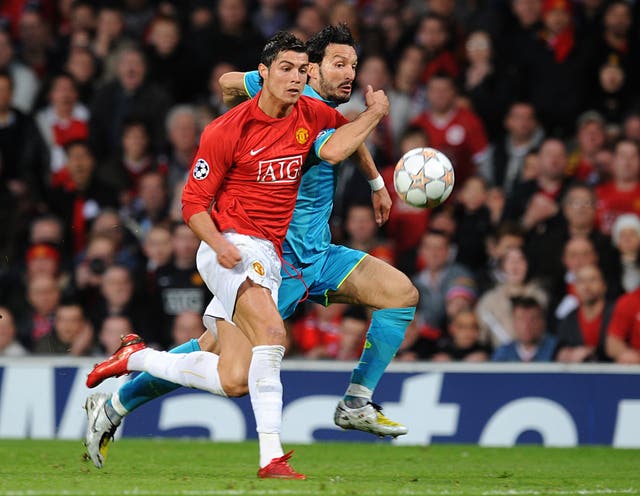 Ronaldo (left) helped United get past Barcelona in the 2007-08 semi-finals (Martin Rickett/PA).