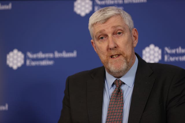 Finance Minister John O’Dowd speaks to journalists