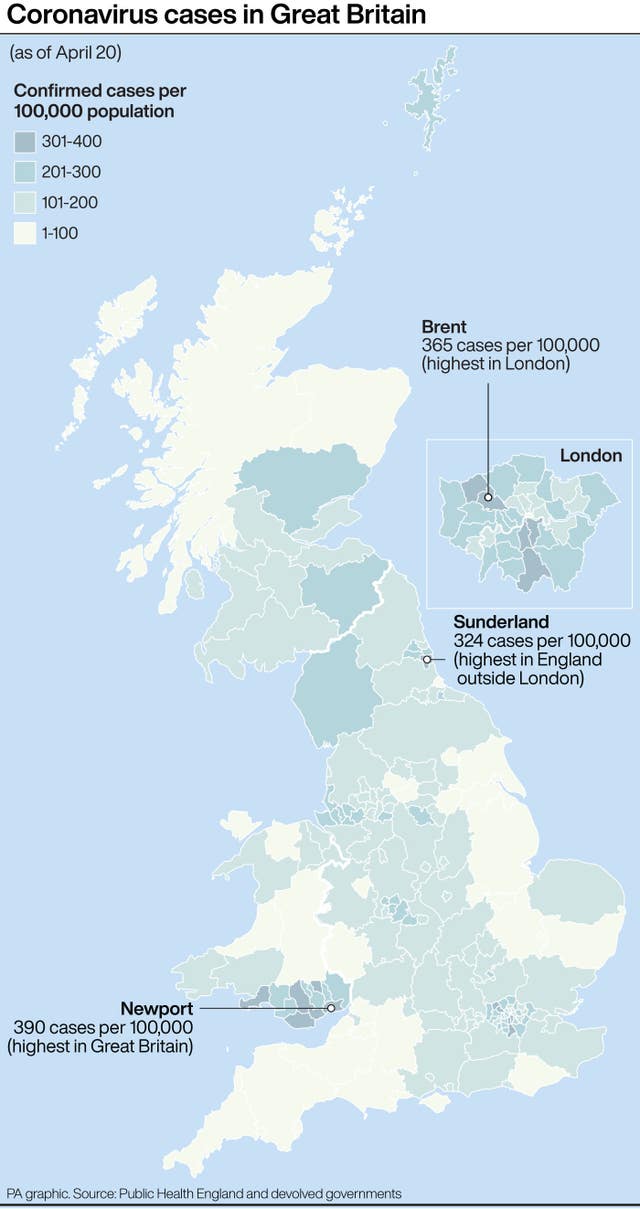 Coronavirus cases in Great Britain