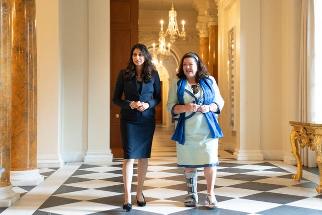 Home Secretary Suella Braverman (left) walks with British Ambassador to the United States Karen Pierce  in Washington