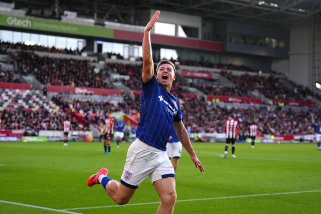 Liam Delap celebrates scoring for Ipswich