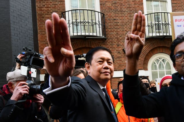 Kyaw Zwar Minn makes a three-fingered salute