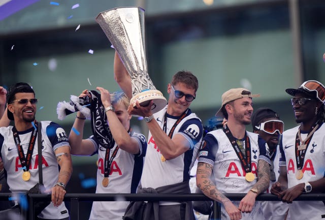 Micky van de Ven during the Europa League trophy parade last month