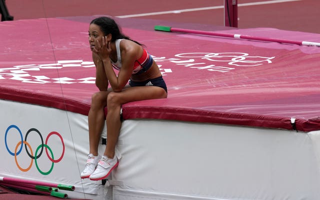 Great Britain’s Katarina Johnson-Thompson appears dejected after failing the final attempt at 1.89m during the Women’s Heptathlon High Jump at the Olympic Stadium on the twelfth day of the Tokyo 2020 Olympic Games in Japan. 