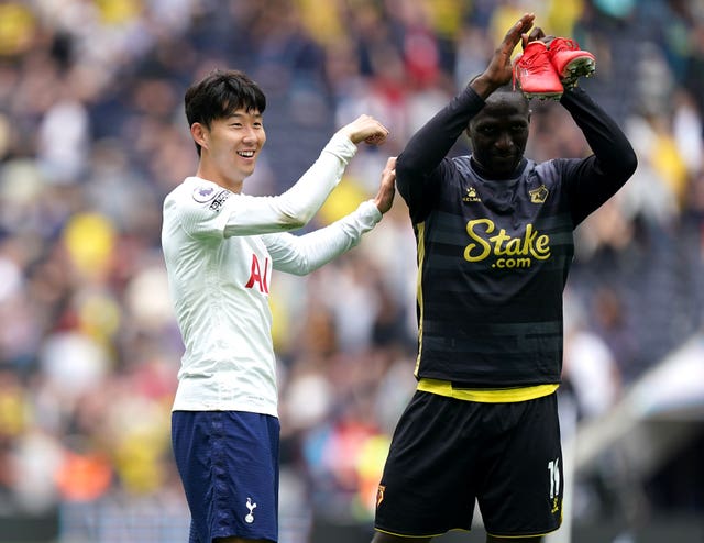 Son Heung-min (left) and Watford's Moussa Sissoko - who left Tottenham this week 