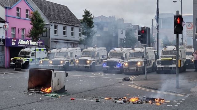 PSNI officers man roadblocks in Belfast on Saturday night