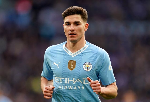 Julian Alvarez in action for City in the 2023-24 season (Adam Davy/PA)