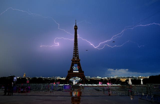 Lightning striking near the Eiffel Tower