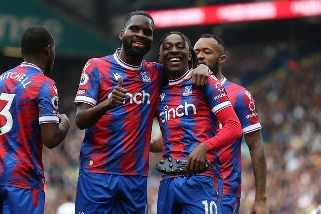 Eberechi Eze celebrates after Crystal Palace came back to thrash relegation rivals Leeds 5-1 (Nigel French/PA)