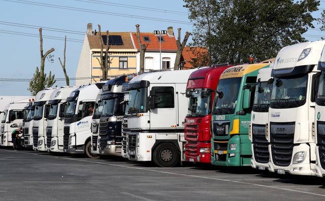 Freight lorries parked at the port of Zeebrugge in Belgium