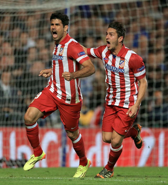 Diego Costa , later to become a Chelsea player, scored a penalty at Stamford Bridge in Atletico Madrid's 3-1 win.