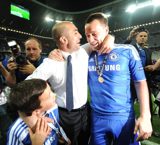 Chelsea’s John Terry and interim manager Roberto Di Matteo (centre) celebrate Champions League final victory over Bayern Munich
