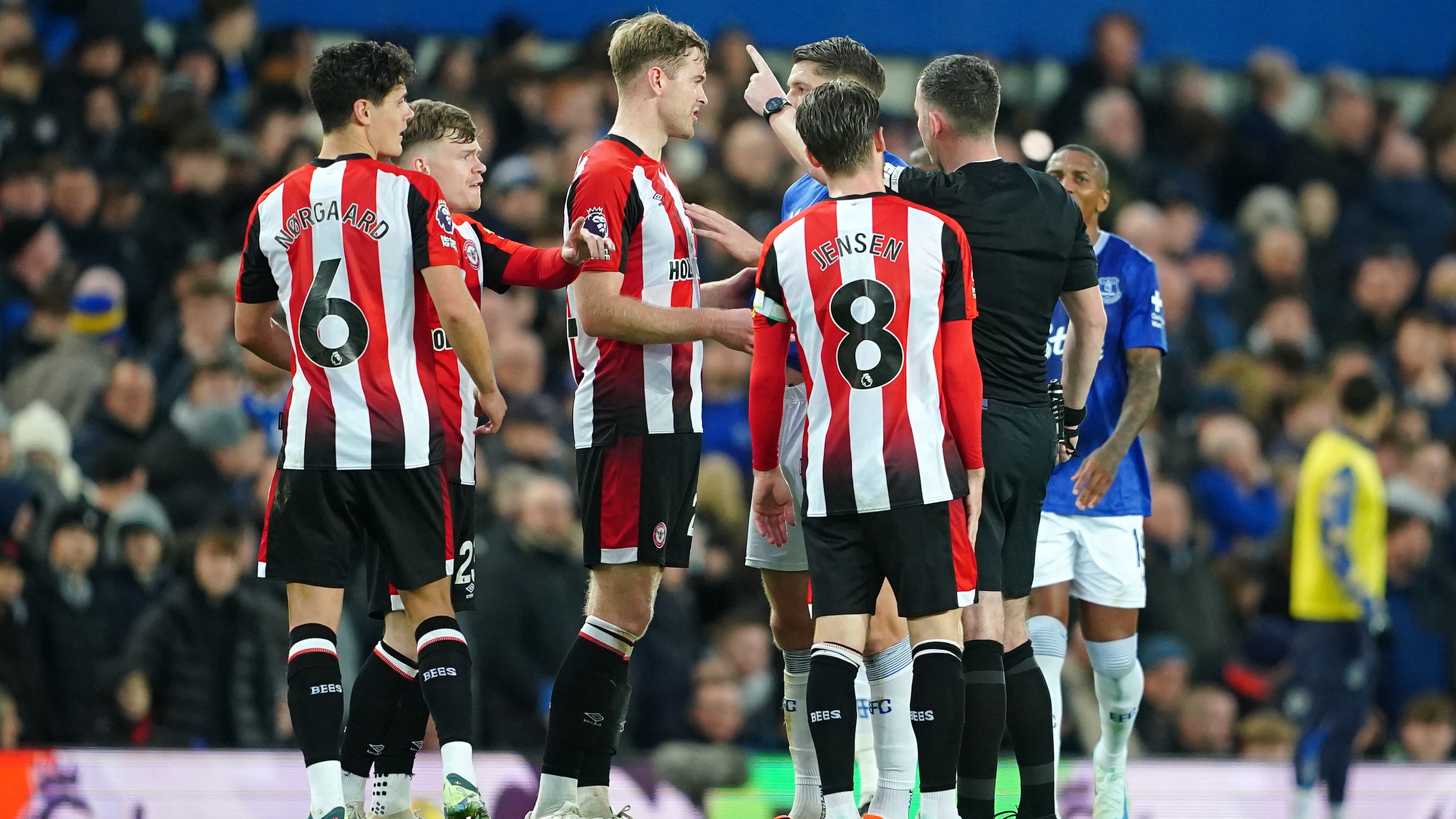Christian Norgaard was dismissed after a VAR review (Peter Byrne/PA)