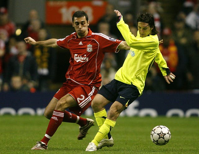 Lionel Messi takes on Liverpool's Alvaro Arbeloa in 2007
