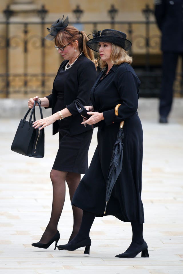 Leader of the House of Commons Penny Mordaunt, right, arriving for the Queen's funeral