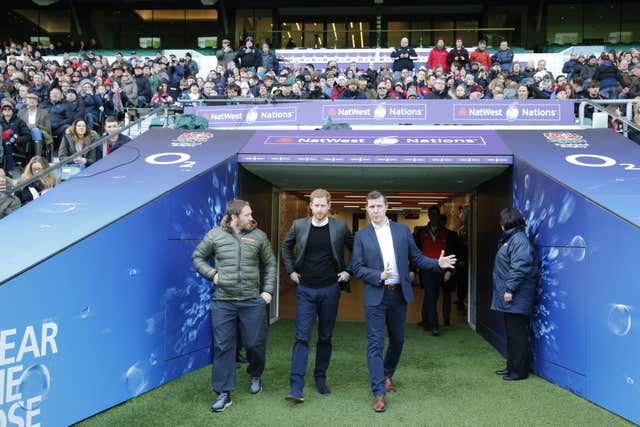 England need tunnel vision to retain the Six Nations Cup. Prince Harry walks the walk with England legend Jonny Wilkiinson (Heathcliff O’Malley/The Daily Telegraph/PA)