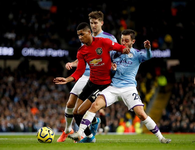 Manchester City's Bernardo Silva gave away a penalty by fouling Marcus Rashford who scored Manchester United's opening goal in his side's 2-1 victory 