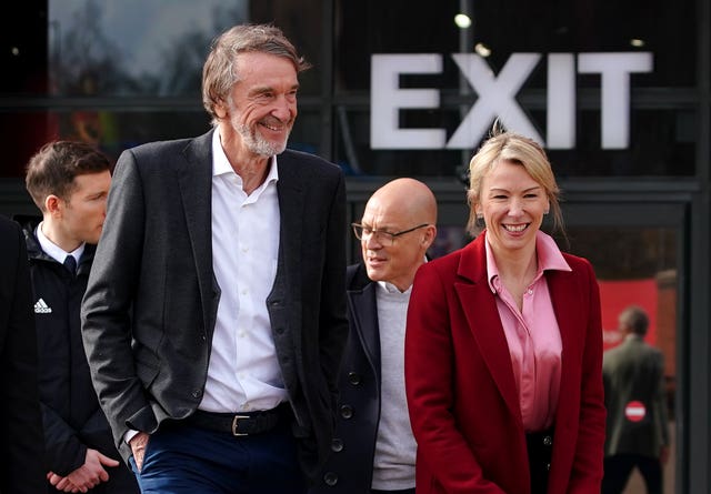 Sir David Brailsford (centre) was among those to join Sir Jim Ratcliffe (left) at Old Trafford