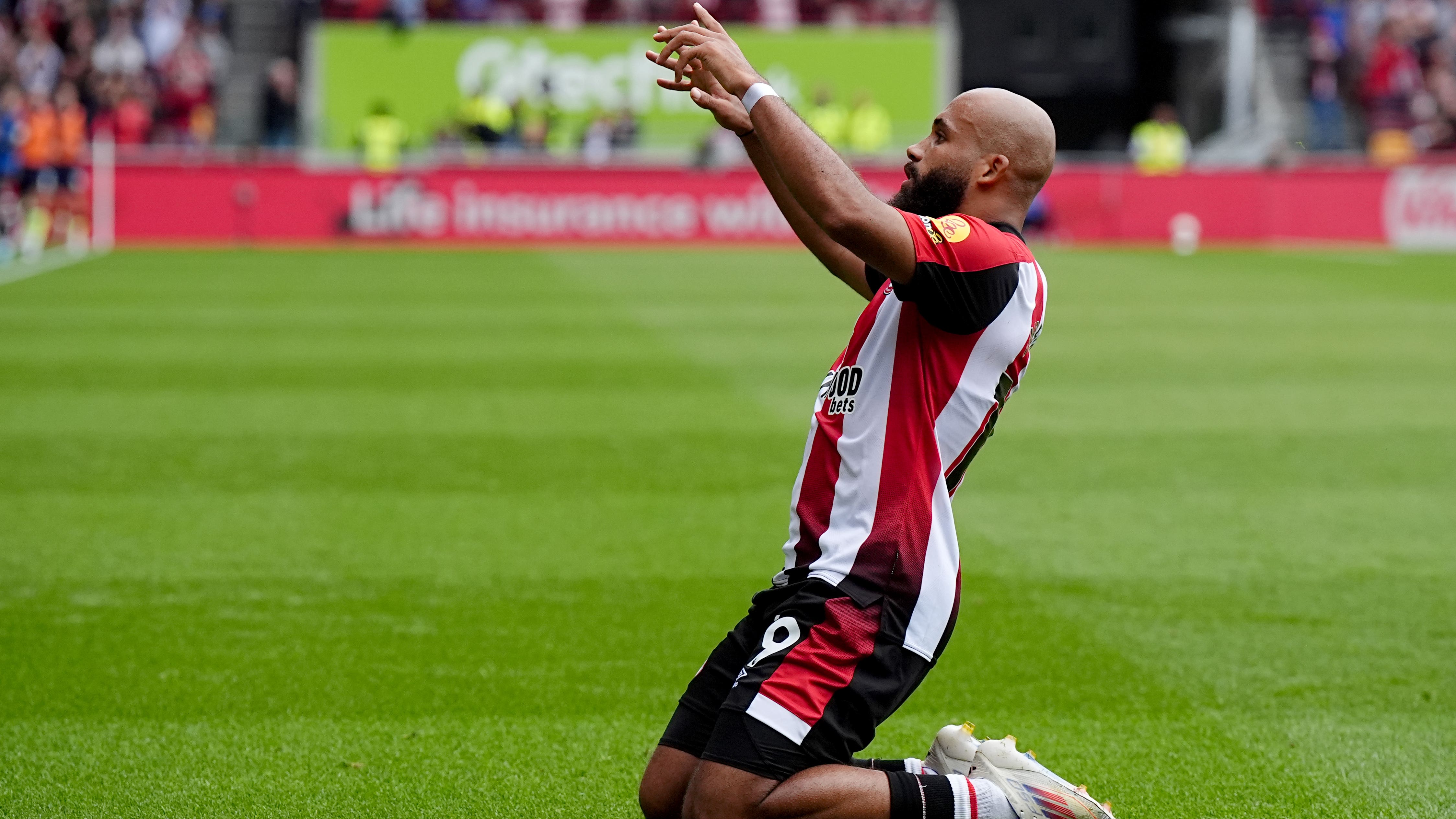 Brentford’s Bryan Mbeumo celebrates after scoring his sides first goal of the game during the Premier League match at the Gtech Community Stadium, London. Picture date: Saturday August 31, 2024.