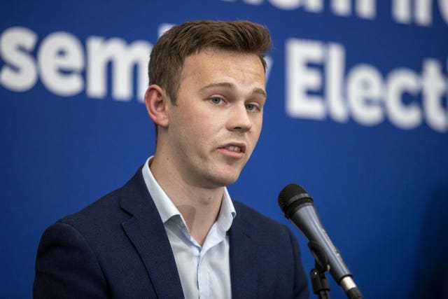 Eoin Tennyson speaks during the 2022 NI Assembly elections