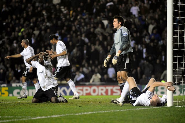 Derby players react after conceding a winning goal to Liverpool’s Steven Gerrard, not pictured, in December 2007