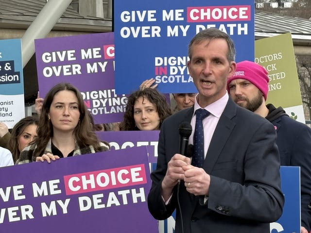 MSP Liam McArthur joins a rally of supporters ahead of MSPs debating his Assisted Dying for Terminally Ill Adults (Scotland) Bill in the Scottish Parliament in Edinburgh