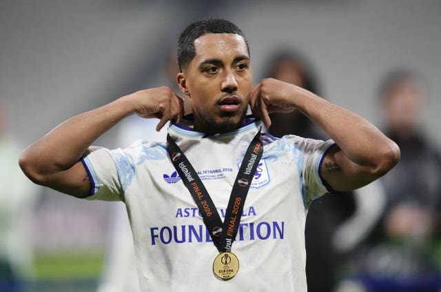 Aston Villa’s Youri Tielemans with his Europa League winner’s medal