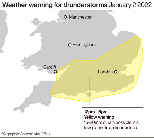 Weather warning for thunderstorms January 2