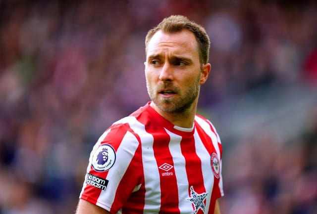 Brentford’s Christian Eriksen during the Premier League match at the Brentford Community Stadium, London. Picture date: Saturday April 23, 2022