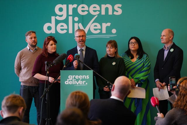 Green leader Roderic O’Gorman, third left, and party candidates 