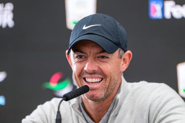 Rory McIlroy smiles during a press conference
