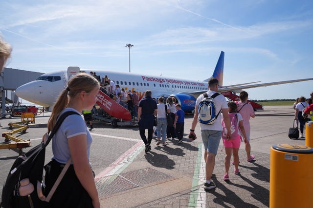 Passengers boarding a Jet2 plane 