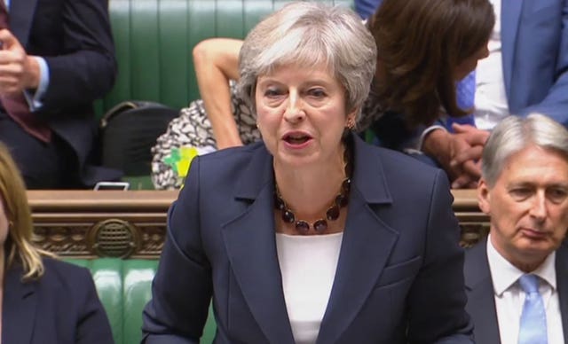 Theresa May speaks during Prime Minister’s Questions