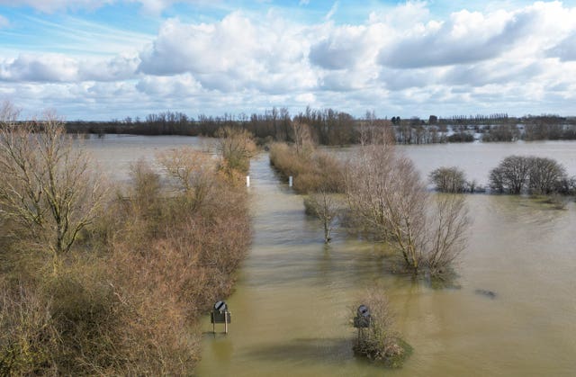 The A1101 in Welney, Norfolk, flooded on February 26 2024