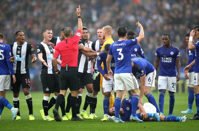 Isaac Hayden was sent off as Newcastle were hammered by Leicester