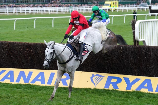 Grey Dawning on his way to victory at Cheltenham