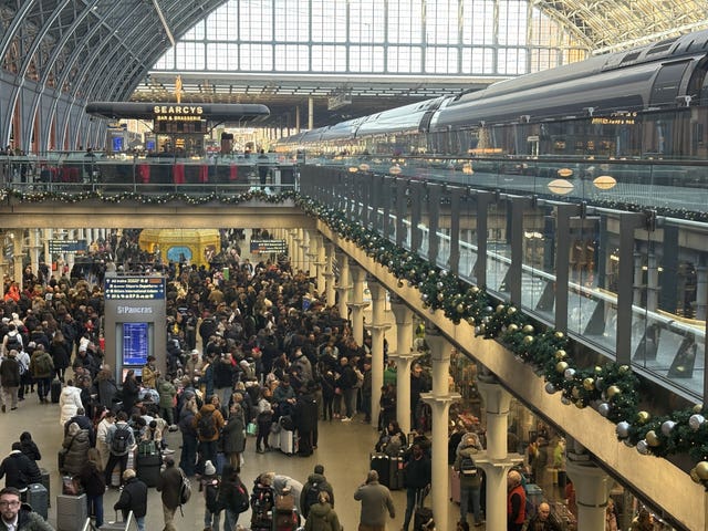 Delayed passengers at St Pancras train station, central London, after all Eurostar services were cancelled