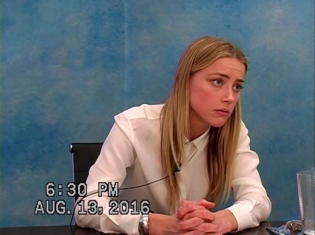The video deposition of Amber Heard in US proceedings, which was referred to as an exhibit in the hearing of Johnny Depp’s libel case against the publishers of The Sun and its executive editor, Dan Wootton, at the High Court in London (PA)