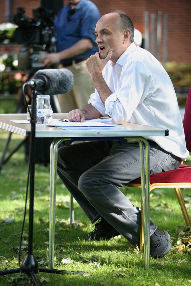 Dominic Cummings, senior aide to Prime Minister Boris Johnson, answers questions from the media after making a statement at 10 Downing Street