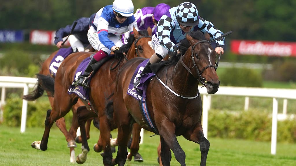 Sprewell ridden by jockey Shane Foley (front) wins the Derby Trial Stakes during Derby Trial Day at Leopardstown Racecourse in Dublin, Ireland.